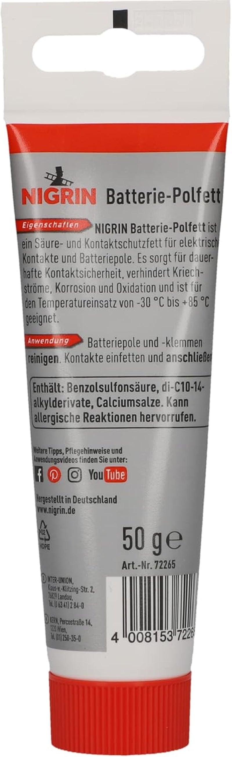NIGRIN Batterie-Polfett, 50 G, Sorgt Für Dauerhafte Kontaktsicherheit, Verhindert Kriechströme