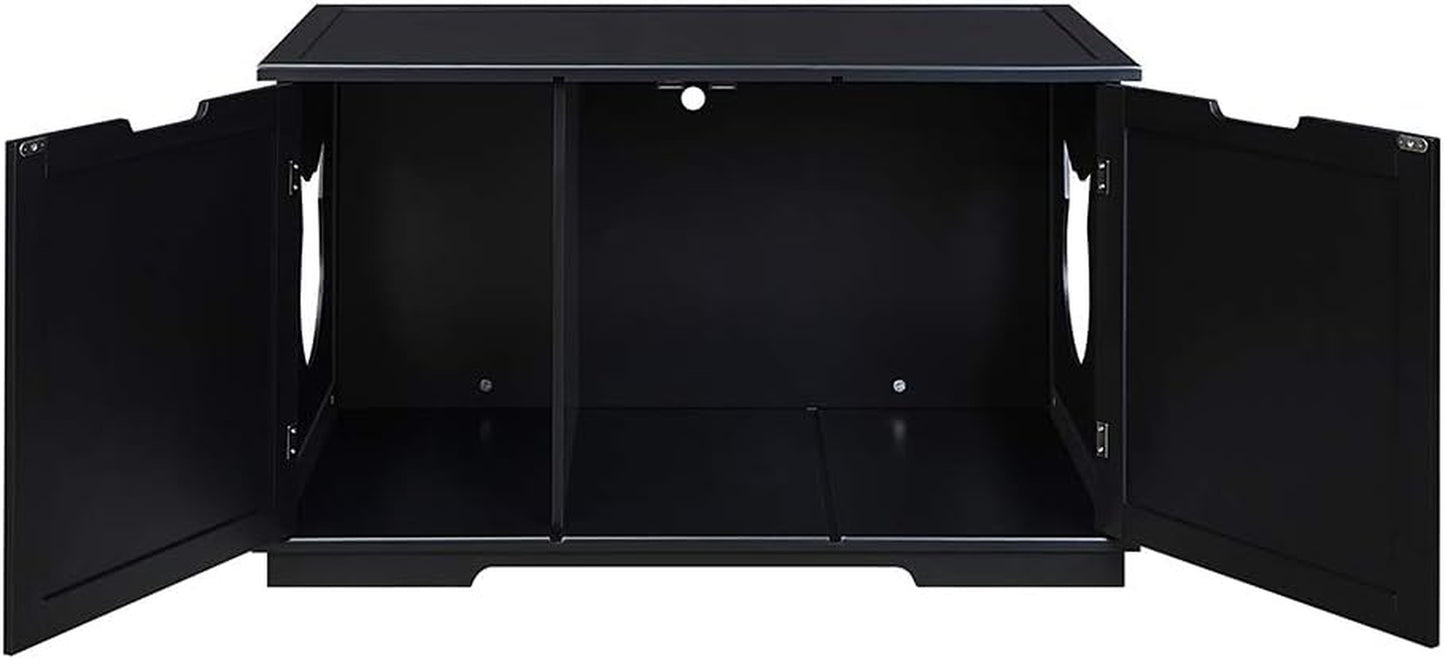 X-Large Designer Cat Washroom Storage Bench Cat Litter Box Enclosure Furniture Box House with Table (Black)