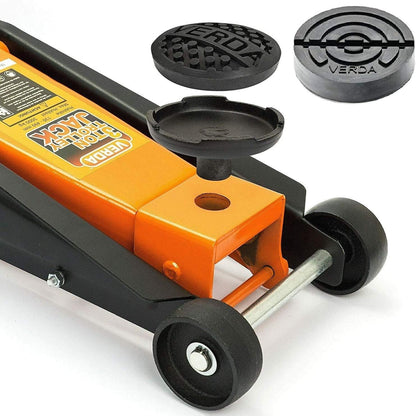 Wagenheber Hydraulisch 3T, Hubhöhe 130-490Mm, Mit Fußpedal, 2X Gummi, Profilmesser, Montagehandschuhe Rangierwagenheber Flach, Profi Heber, PKW, Wohnmobil, Geländewagen, (Wagenheber)