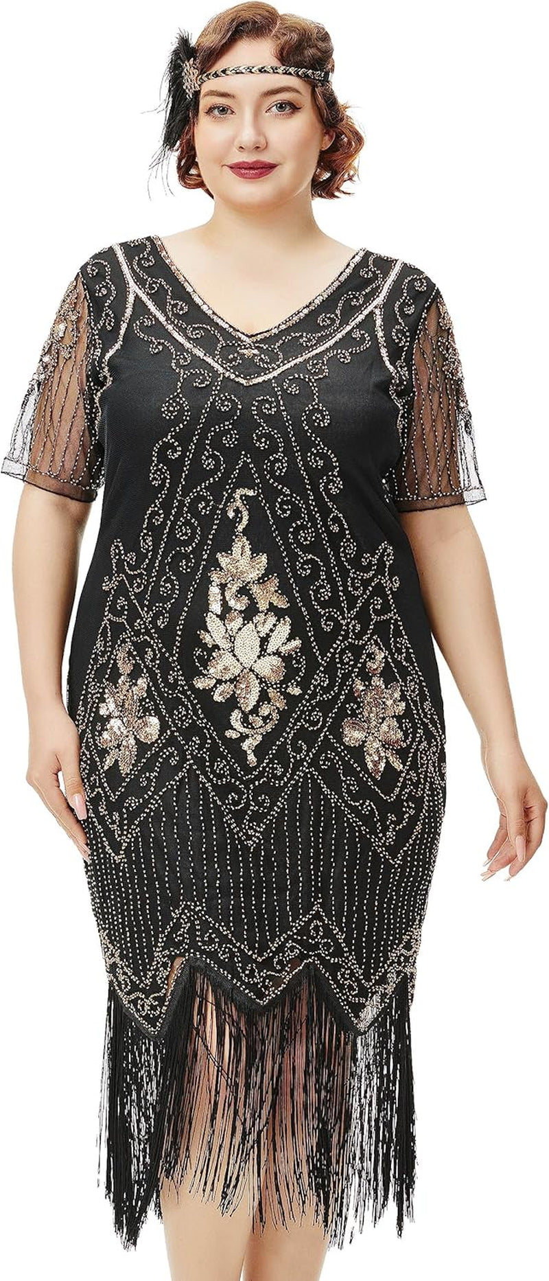 1920S Art Deco Fringed Sequin Dress Roaring 20S Flapper Fancy Dress