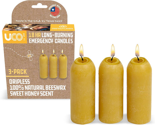 12-Hour Natural Beeswax Long-Burning Candles for  Candle Lanterns and Emergency Preparedness, Made in USA