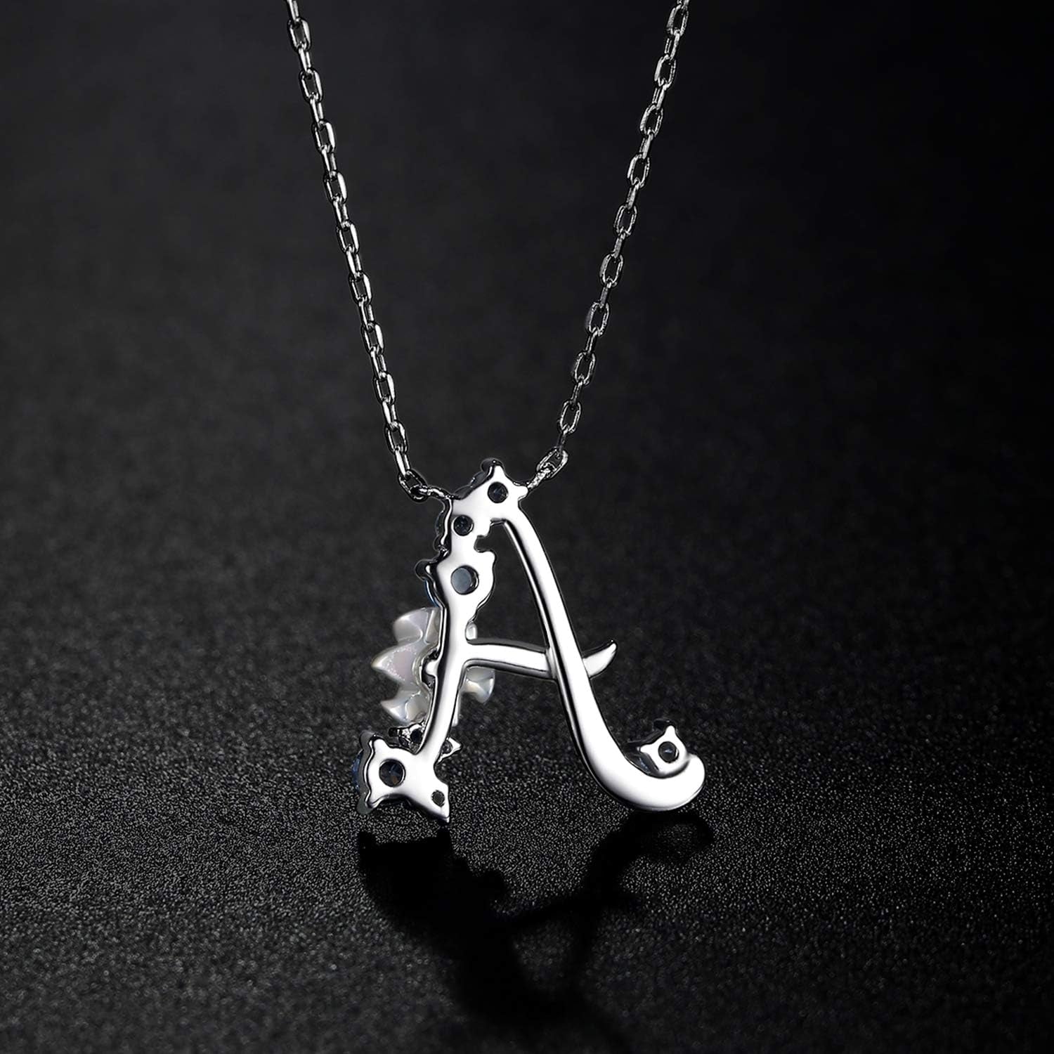 Initial Necklace for Women 925 Sterling Silver Initial a to Z Letter Pendant Necklace with Blue Flower Cubic Zirconia Birthday Engagement Gift for Women,Mom, Couple