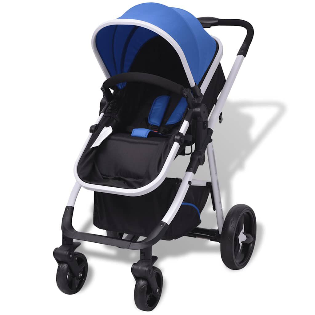 3-In-1 Kinderwagen Aluminium Blau Und Schwarz