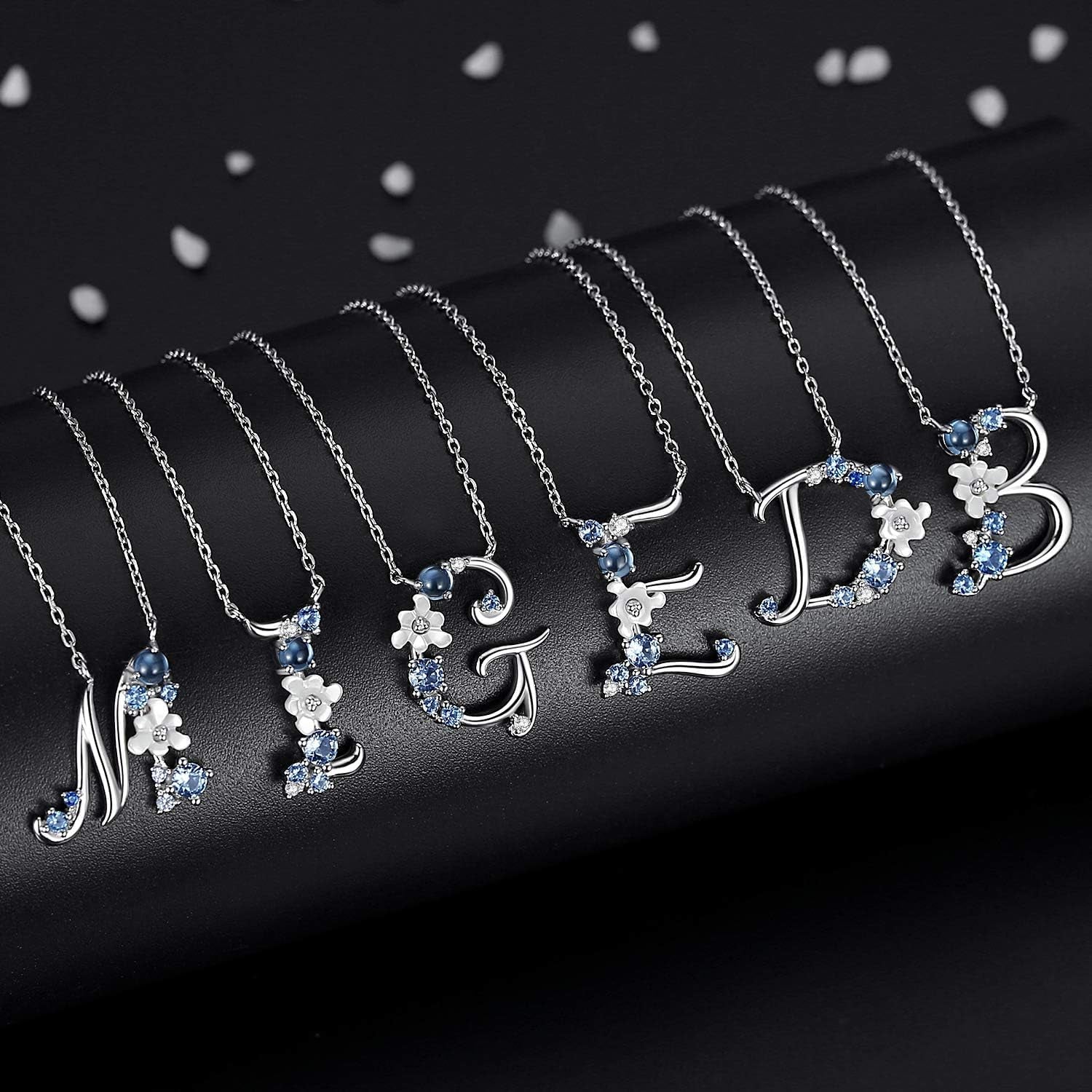 Initial Necklace for Women 925 Sterling Silver Initial a to Z Letter Pendant Necklace with Blue Flower Cubic Zirconia Birthday Engagement Gift for Women,Mom, Couple