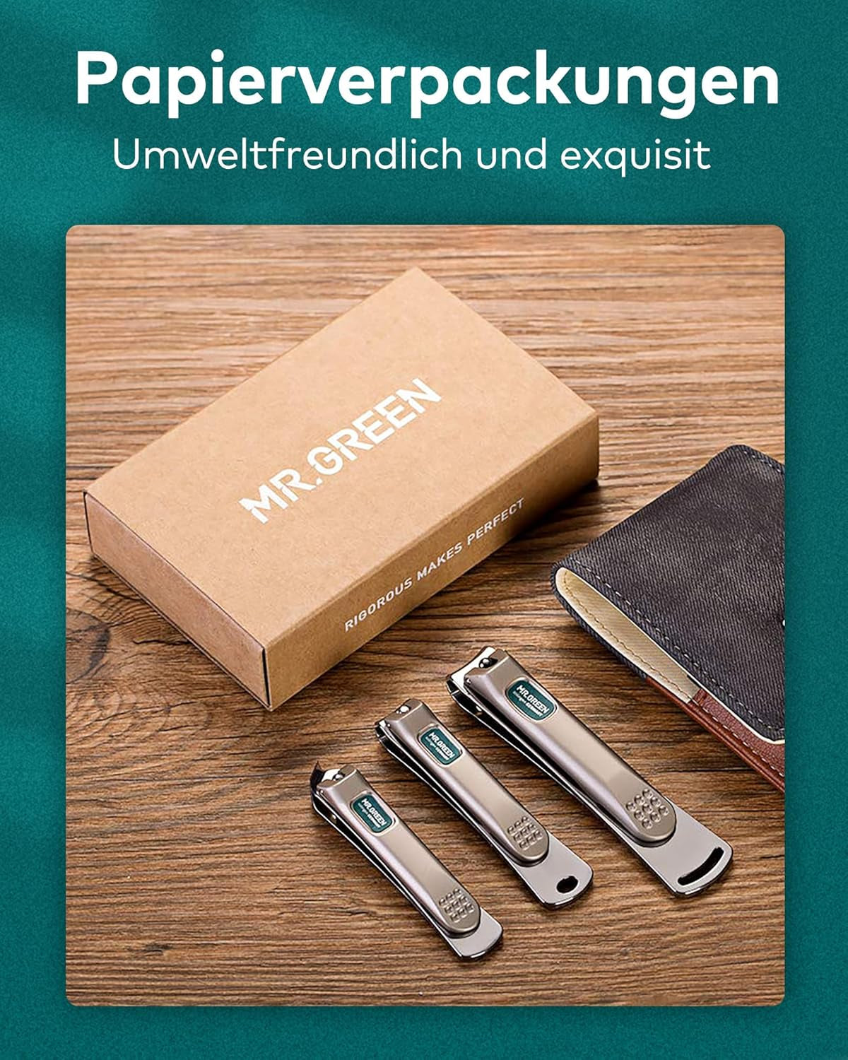 MR.GREEN Nagelknipser, 3 Stück Fingernagel Knipser Set, Solingen Edelstahl Nagelzwicker Maniküre Set, Mit Hochwertigem Lederetui, Hochwertiges Nail Clipper