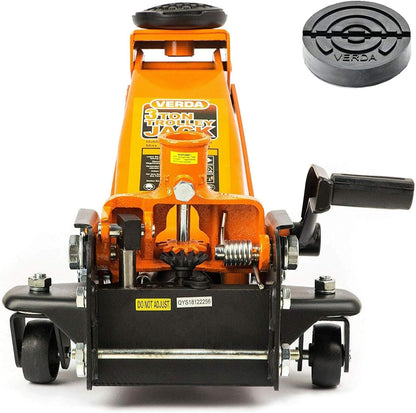 Wagenheber Hydraulisch 3T, Hubhöhe 130-490Mm, Mit Fußpedal, 2X Gummi, Profilmesser, Montagehandschuhe Rangierwagenheber Flach, Profi Heber, PKW, Wohnmobil, Geländewagen, (Wagenheber)