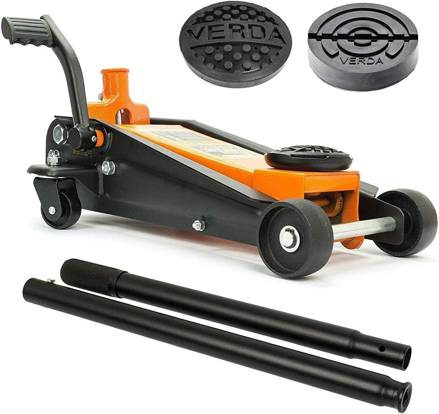 Wagenheber Hydraulisch 3T, Hubhöhe 130-490Mm, Mit Fußpedal, 2X Gummi, Profilmesser, Montagehandschuhe Rangierwagenheber Flach, Profi Heber, PKW, Wohnmobil, Geländewagen, (Wagenheber)