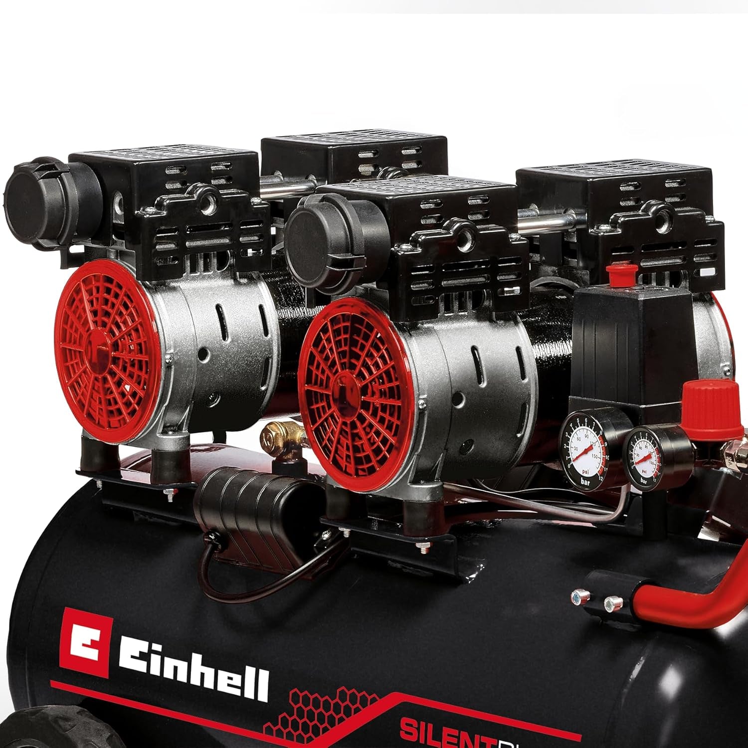 Einhell Kompressor TE-AC 270/50 Silent plus (1500 W., Max. 8 Bar, 50 L-Tank, 270 L/Min Ansaugleistung, Motordrehzahl 1450 Min^-1, Druckminderer, Manometer, Ölfrei)