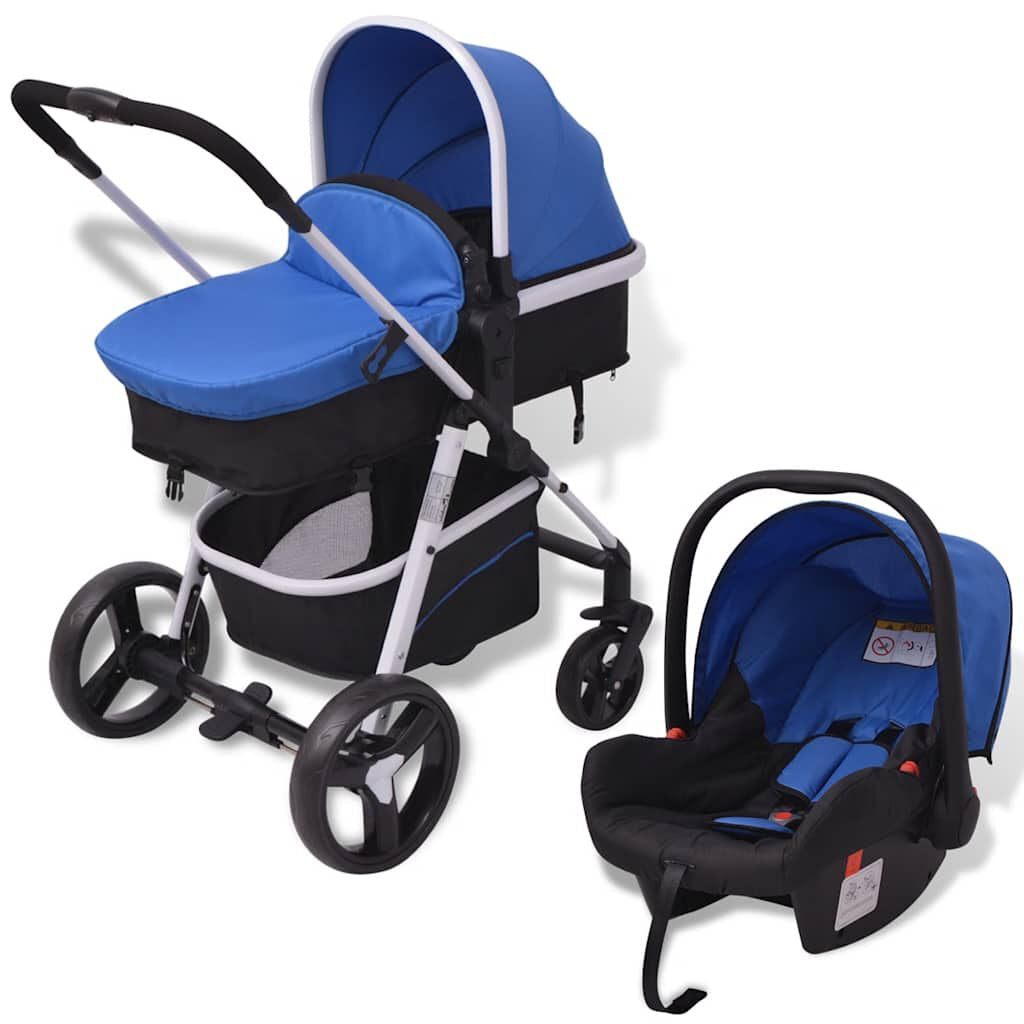 3-In-1 Kinderwagen Aluminium Blau Und Schwarz