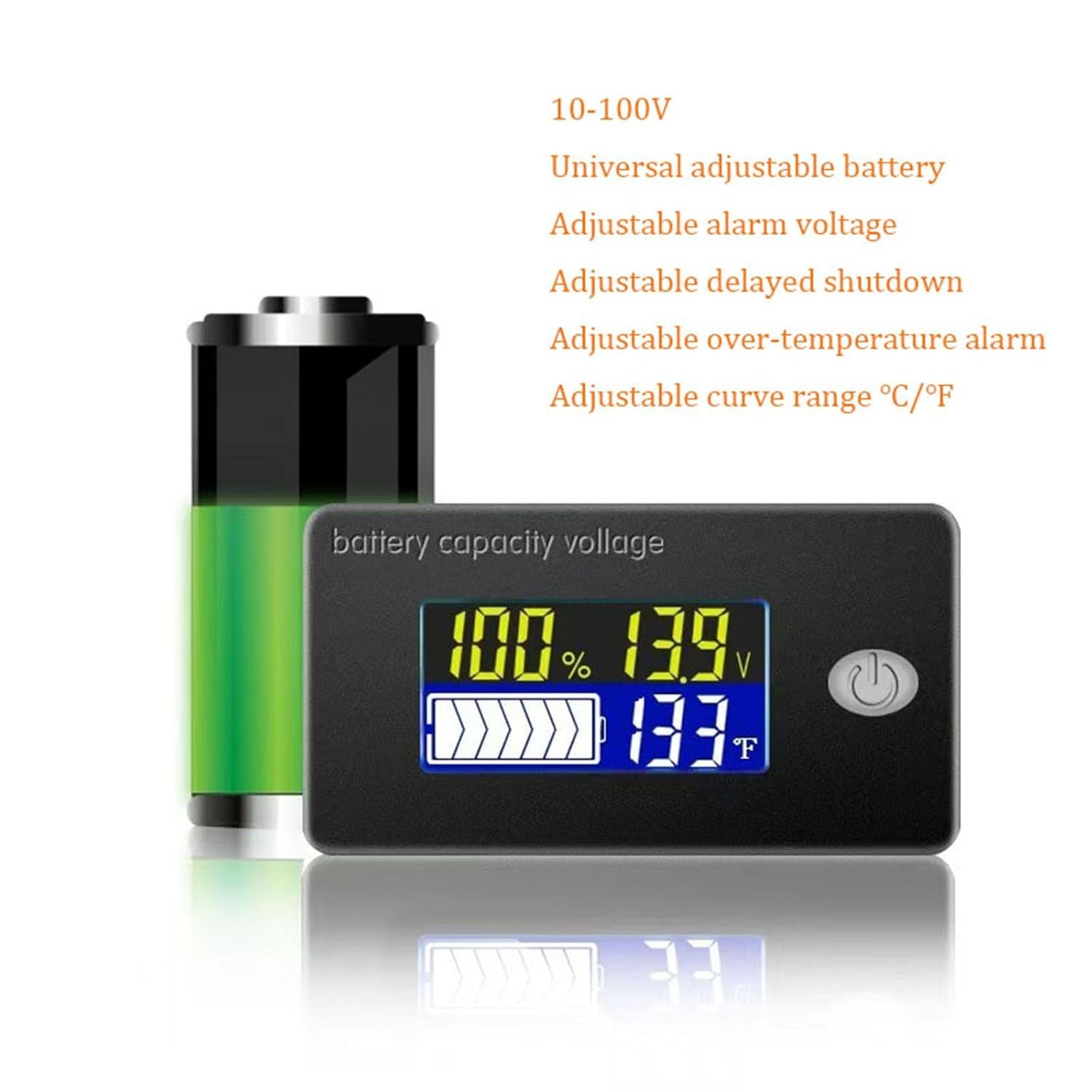 Battery Capacity Monitor 10-100V Programmierbarer Batteriestand Spannung Temperatur Meter Gauge Lcd-Anzeige Prozentsatz Indikator Tester Electric Quantity Detector