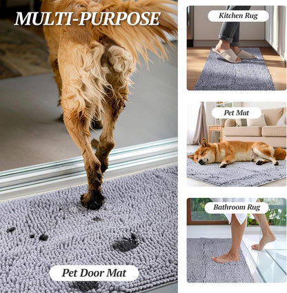 Dog Door Mat Absorpmax Dog Rug for Muddy Paw, Mat for Muddy Paw Door Indoor Floor Entryway, Waterproof Washable & Water Absorbent Dirt Trapper, 31" × 20", Grey