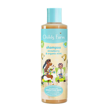 Childs Farm Kinder-Shampoo, 250 Ml, Erdbeere Und Bio-Minze, Alle Haartypen, Entwirrt Und Pflegt, Geeignet Für Trockene, Empfindliche Und Zu Ekzemen Neigende Haut Und Kopfhaut