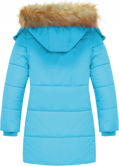 Girl'S Winter Coat Long Puffer Jacket Fleece Parka with Hood Waterproof