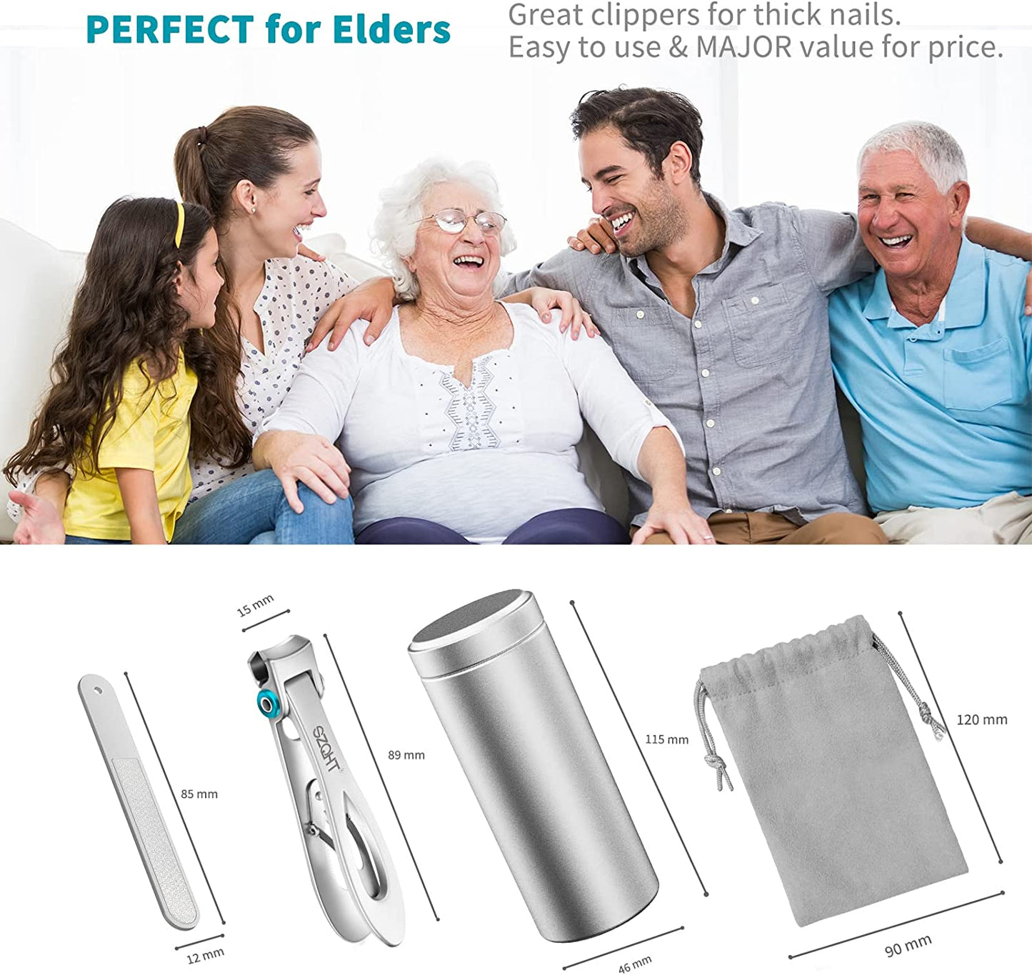 Nagelknipser Mit 15 Mm Breiter Kieferöffnung Für Dicke Nägel, Fingernagelknipser Für Eingewachsene Zehennagelknipser Für Männer, Harte Nägel, Senioren, Erwachsene. Edelstahl Groß (Silber)