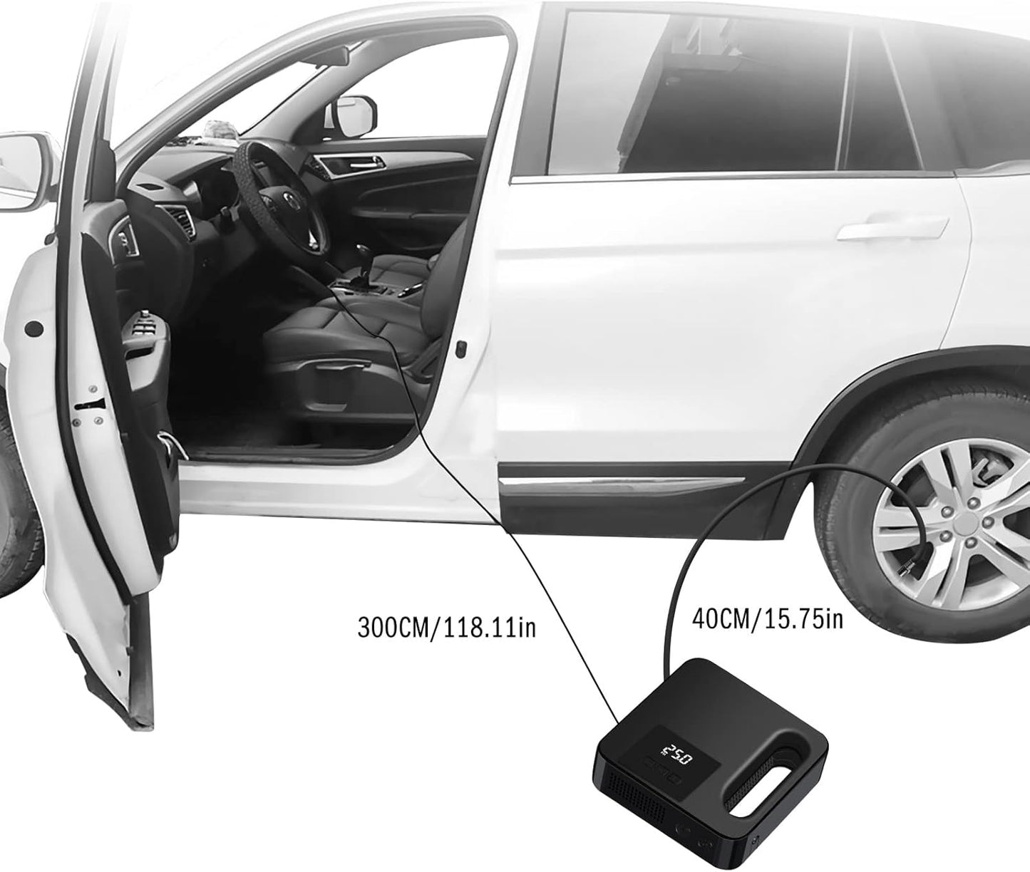 Vinabo 12V Luftkompressor, Tragbarer Kompressor Autoreifen, 150PSI Mini Reifenfüller Tragbar Mit LED Licht - Digitaler Reifendruckmesser Automatische Pumpe/Abschaltung (Schwarz)