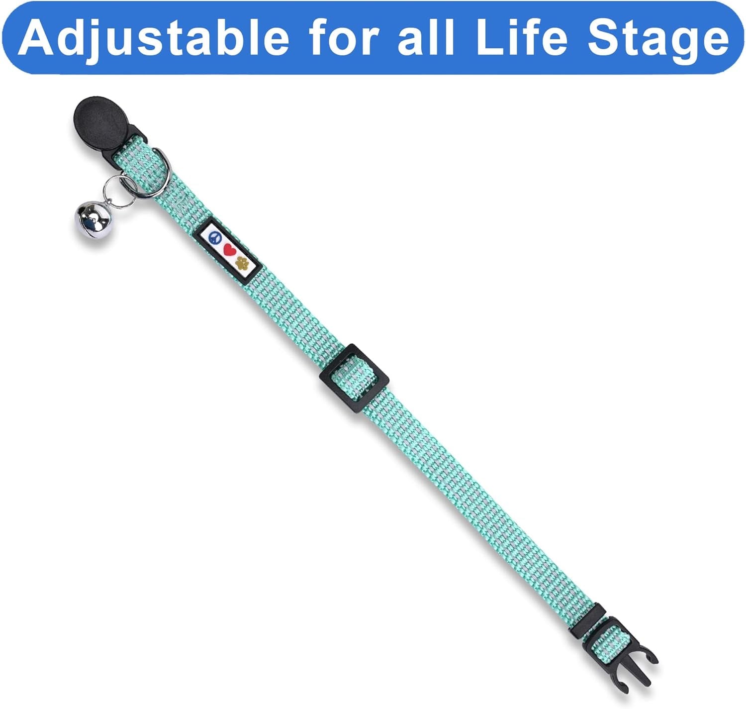 Reflective Teal Cat Collar with Safety Buckle and Removable Bell for Kitten and Cats