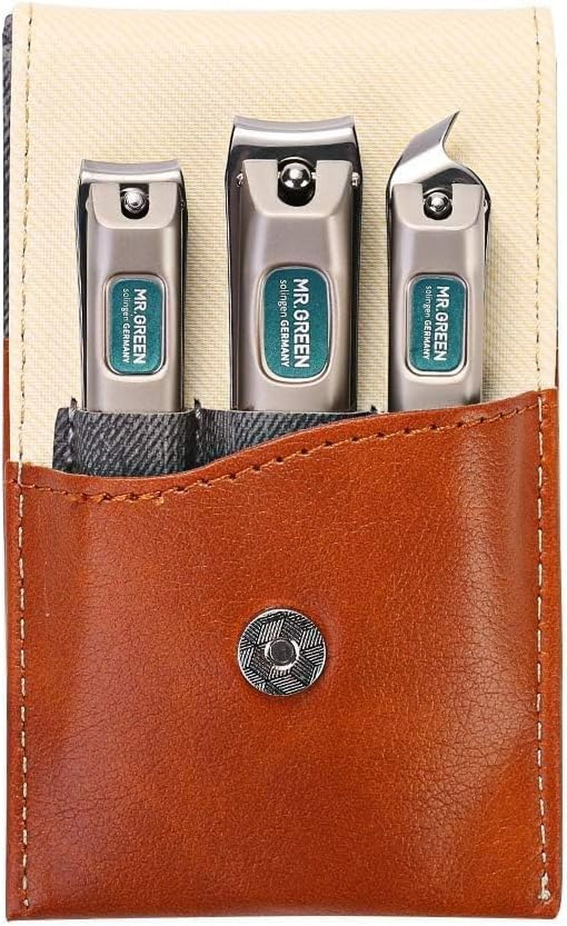 MR.GREEN Nagelknipser, 3 Stück Fingernagel Knipser Set, Solingen Edelstahl Nagelzwicker Maniküre Set, Mit Hochwertigem Lederetui, Hochwertiges Nail Clipper