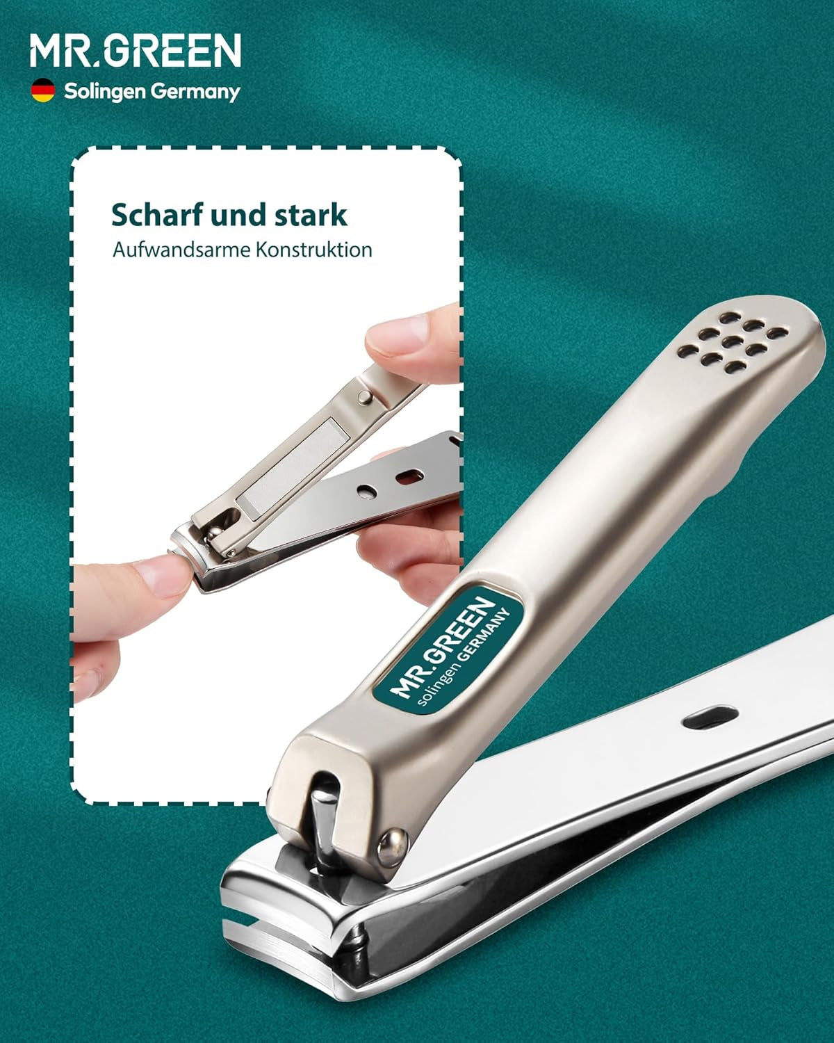 MR.GREEN Nagelknipser, 3 Stück Fingernagel Knipser Set, Solingen Edelstahl Nagelzwicker Maniküre Set, Mit Hochwertigem Lederetui, Hochwertiges Nail Clipper