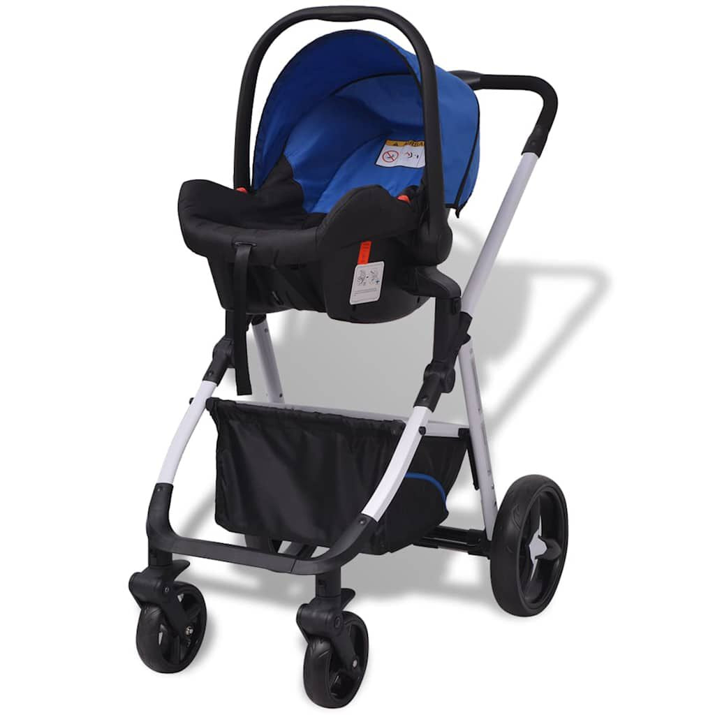 3-In-1 Kinderwagen Aluminium Blau Und Schwarz