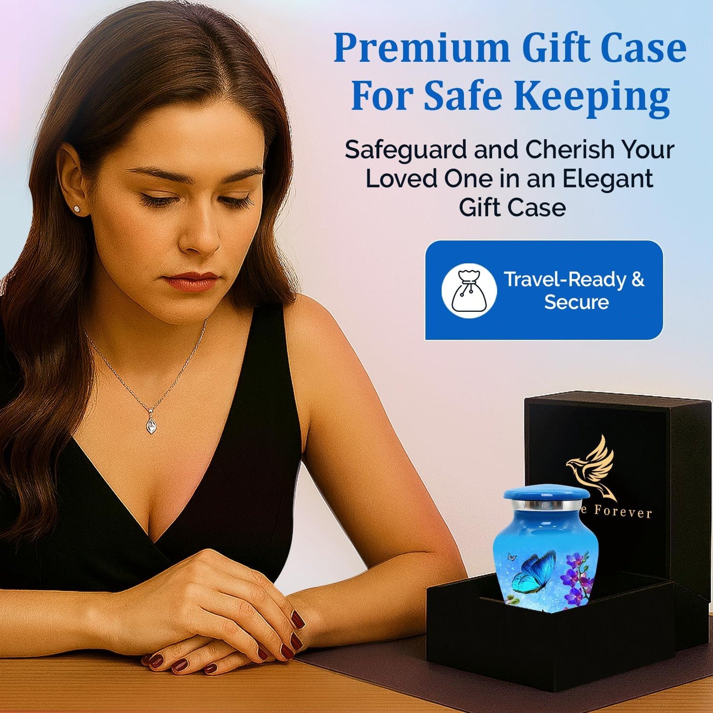 Small Urns for Human Ashes Keepsake - Set of 4 Mini Butterfly Cremation Urns for Women - 3 Cubic Inch Each - Memorial Keepsake Urns with Velvet Bag and Box for Loved One (Sky Blue, Set of 4)