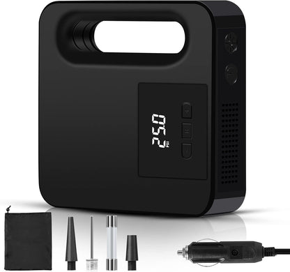 Vinabo 12V Luftkompressor, Tragbarer Kompressor Autoreifen, 150PSI Mini Reifenfüller Tragbar Mit LED Licht - Digitaler Reifendruckmesser Automatische Pumpe/Abschaltung (Schwarz)