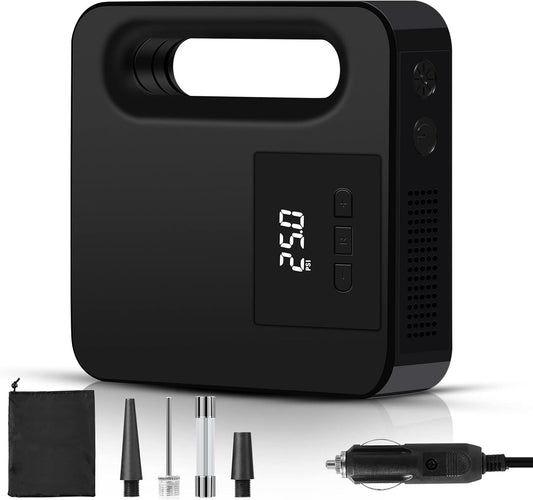 Vinabo 12V Luftkompressor, Tragbarer Kompressor Autoreifen, 150PSI Mini Reifenfüller Tragbar Mit LED Licht - Digitaler Reifendruckmesser Automatische Pumpe/Abschaltung (Schwarz)