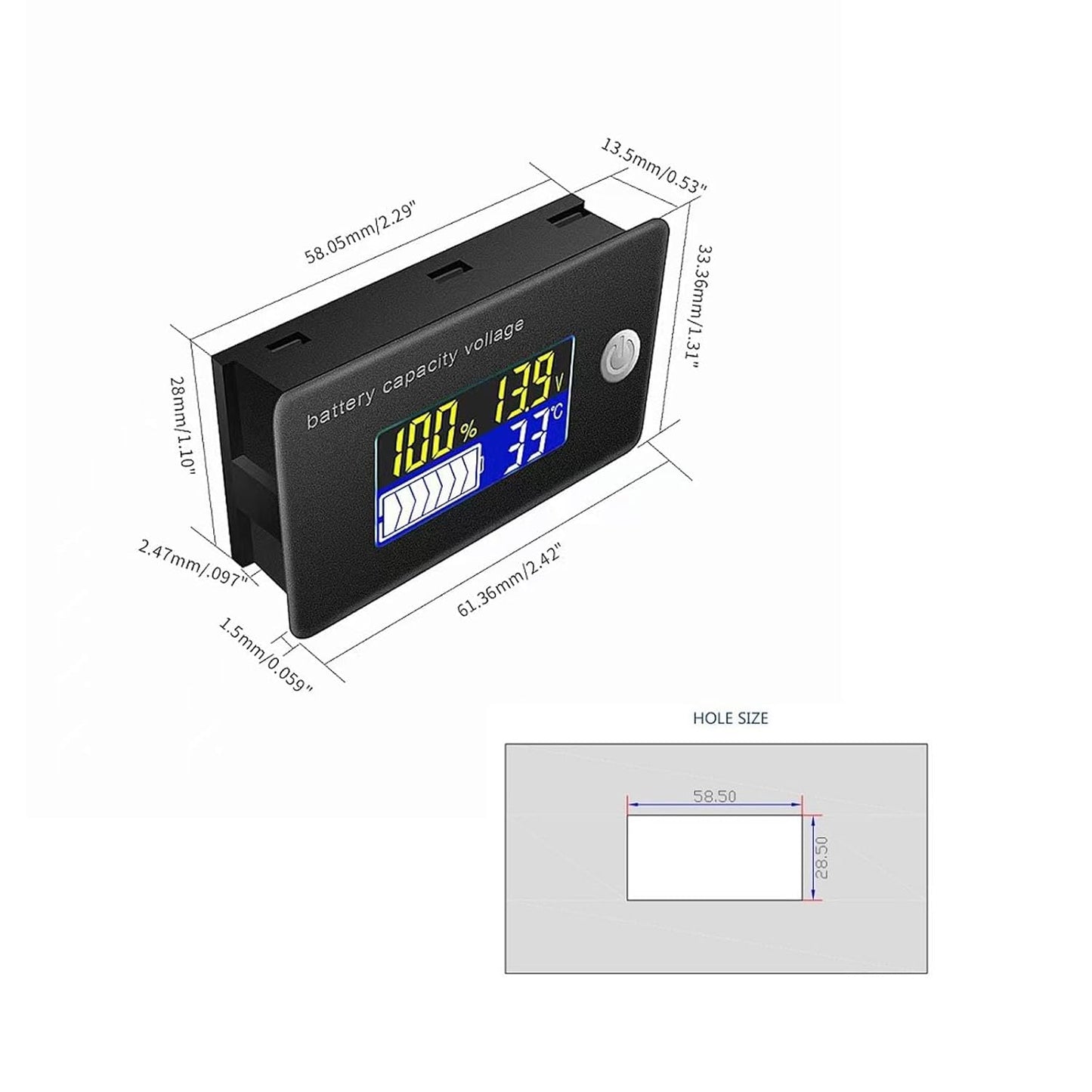 Battery Capacity Monitor 10-100V Programmierbarer Batteriestand Spannung Temperatur Meter Gauge Lcd-Anzeige Prozentsatz Indikator Tester Electric Quantity Detector