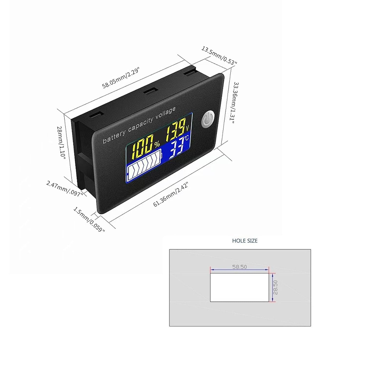 Battery Capacity Monitor 10-100V Programmierbarer Batteriestand Spannung Temperatur Meter Gauge Lcd-Anzeige Prozentsatz Indikator Tester Electric Quantity Detector