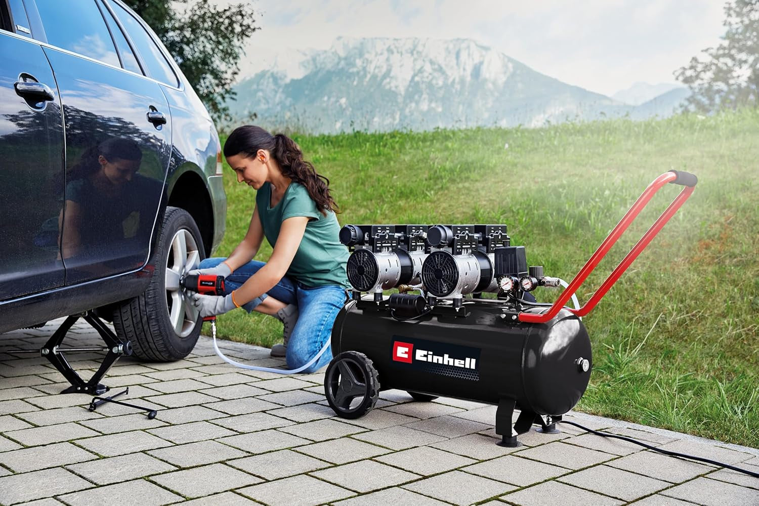 Einhell Kompressor TE-AC 270/50 Silent plus (1500 W., Max. 8 Bar, 50 L-Tank, 270 L/Min Ansaugleistung, Motordrehzahl 1450 Min^-1, Druckminderer, Manometer, Ölfrei)