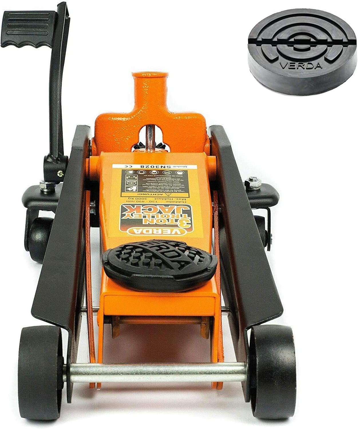 Wagenheber Hydraulisch 3T, Hubhöhe 130-490Mm, Mit Fußpedal, 2X Gummi, Profilmesser, Montagehandschuhe Rangierwagenheber Flach, Profi Heber, PKW, Wohnmobil, Geländewagen, (Wagenheber)