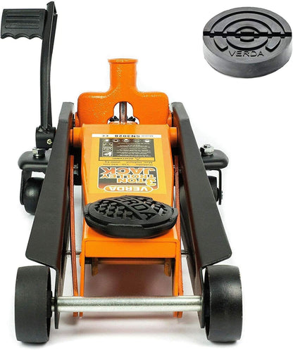 Wagenheber Hydraulisch 3T, Hubhöhe 130-490Mm, Mit Fußpedal, 2X Gummi, Profilmesser, Montagehandschuhe Rangierwagenheber Flach, Profi Heber, PKW, Wohnmobil, Geländewagen, (Wagenheber)