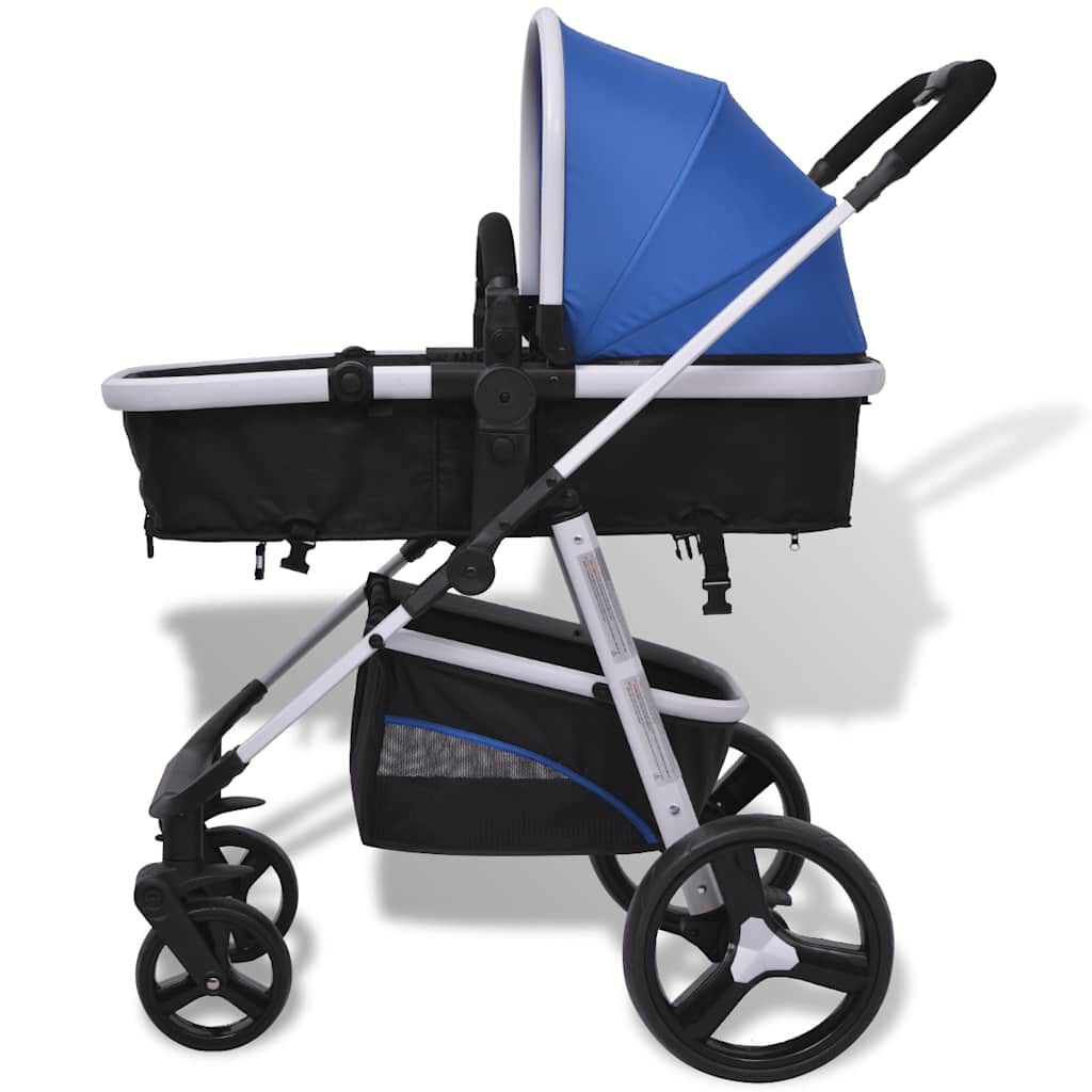 3-In-1 Kinderwagen Aluminium Blau Und Schwarz