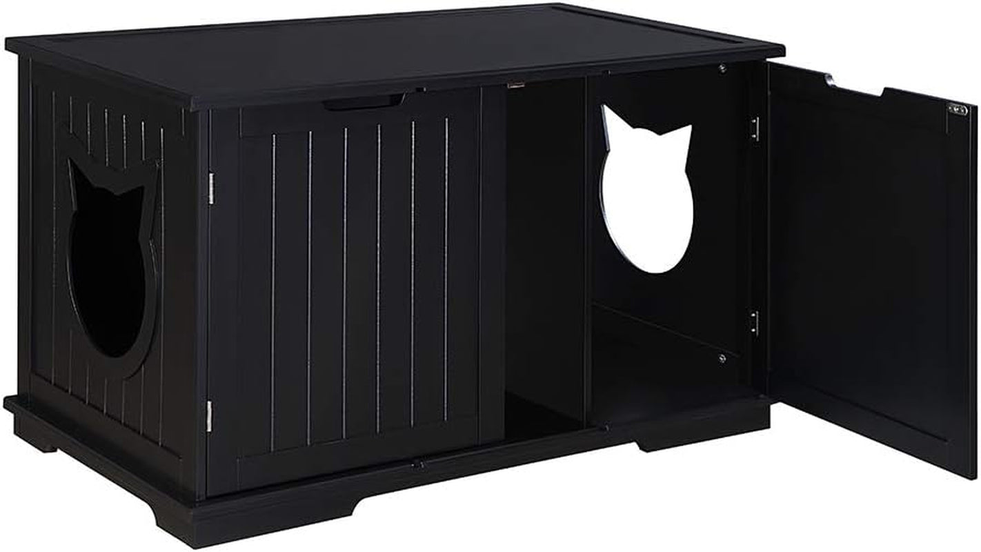 X-Large Designer Cat Washroom Storage Bench Cat Litter Box Enclosure Furniture Box House with Table (Black)