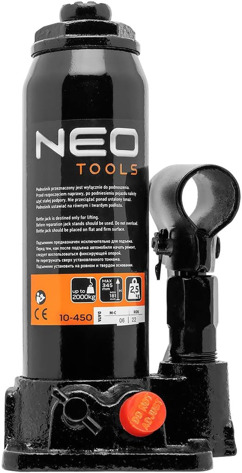 NEO TOOLS Wagenheber, Säulenhebebühne Tragfähigkeit 2 T, 181-345 Mm, Masse 2,5 Kg, Aus Stahl Gefertigt, in Kfz- Und Industriediensten, Werkstätten, Transportunternehmen Und in Garage